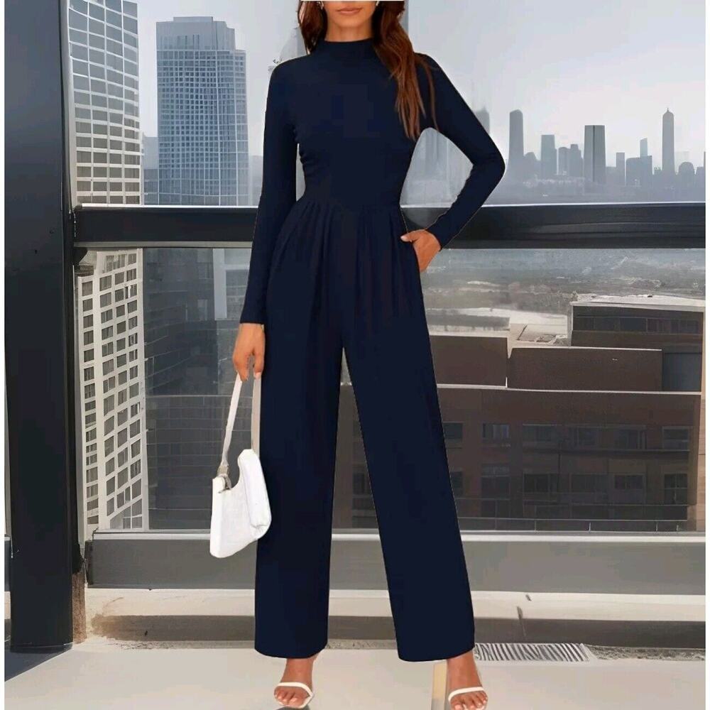 NWT! PRETTY GARDEN Women's Jumpsuit Dressy Casual 1- Piece Navy Blue Large 12-14
